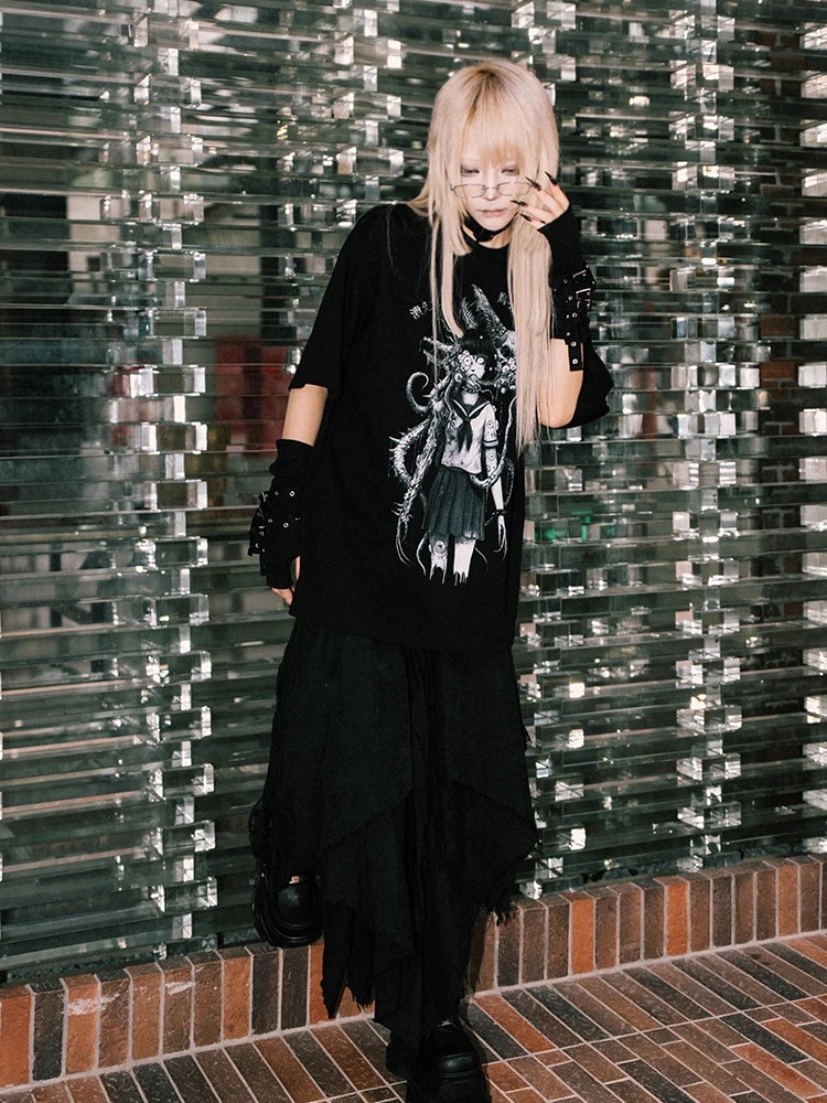 Gothic Visual Rock ARCS Acks Double-Headed Swallow Tattooist T-Shirt for High School Girls Lightweight Cotton round Neck Shor...