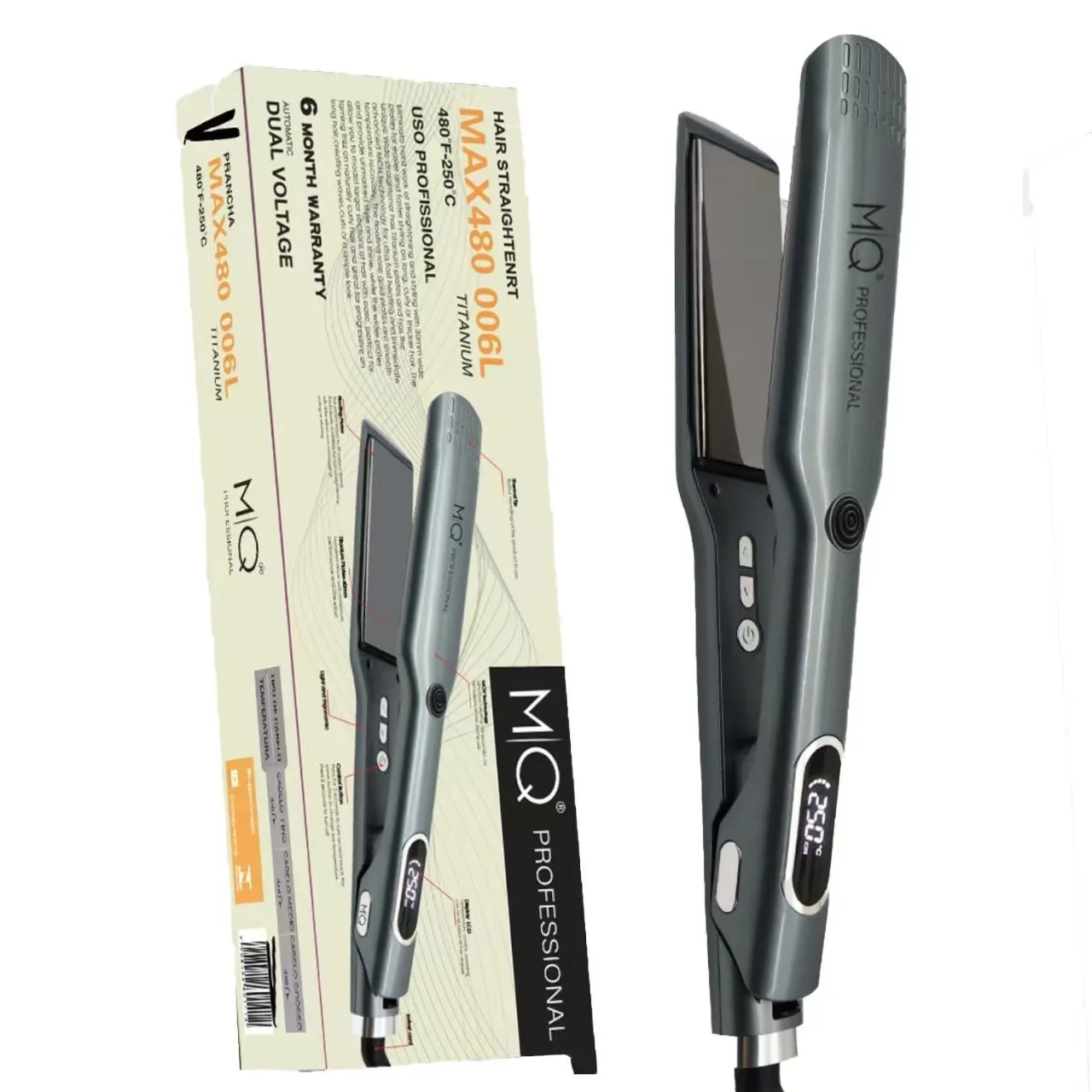 480F 250℃ Flat Iron High Temperature Hair Straightener for Salon Use