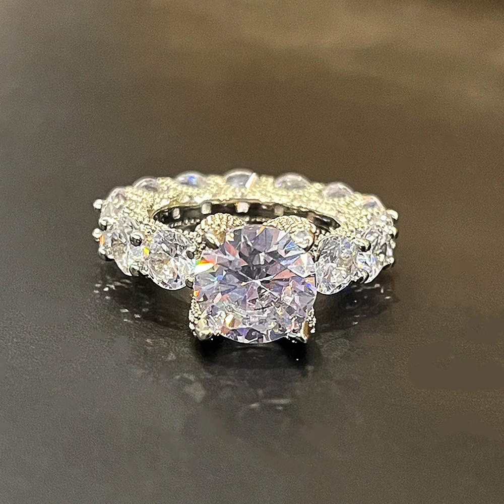 Huitan 2023 Eternity Promise Rings Women Luxury Fashion Engagement Wedding Jewelry Full Brilliant Cubic Zirconia Sparkling Rings