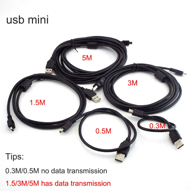 

0.3m/0.5m/1m/3m/5m Mini USB Data Charging Cable Cord 5pin USB T-port Extension Cables Computer MP3/MP4 Adapter Connector