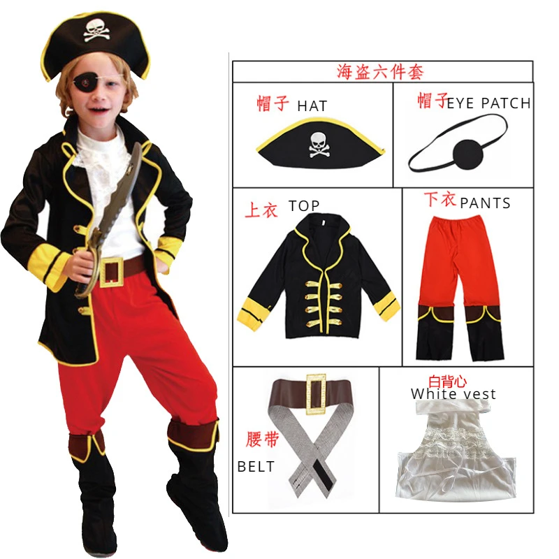 Halloween Costumes Kids Boys Pirate Costume Children Captain Jack Cosplay set for Christmas New Year Purim Pirate Clothes