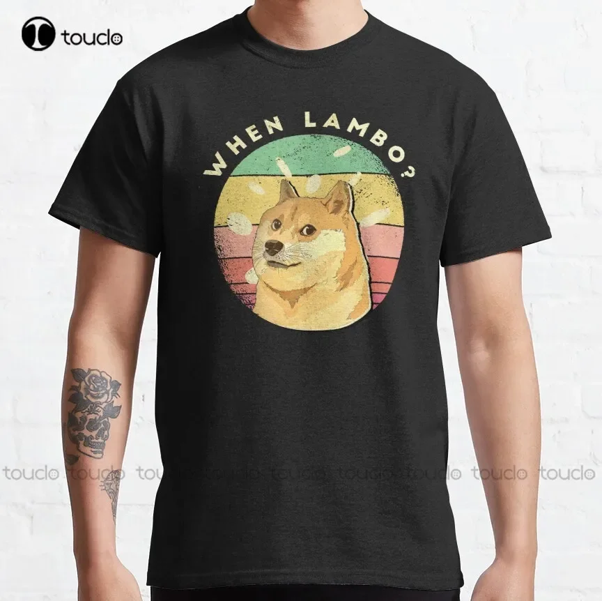 

When Lambo Dogecoin Classic T-Shirt T Shirt Men Custom Aldult Teen Unisex Digital Printing Tee Shirt Xs-5Xl Fashion Funny New