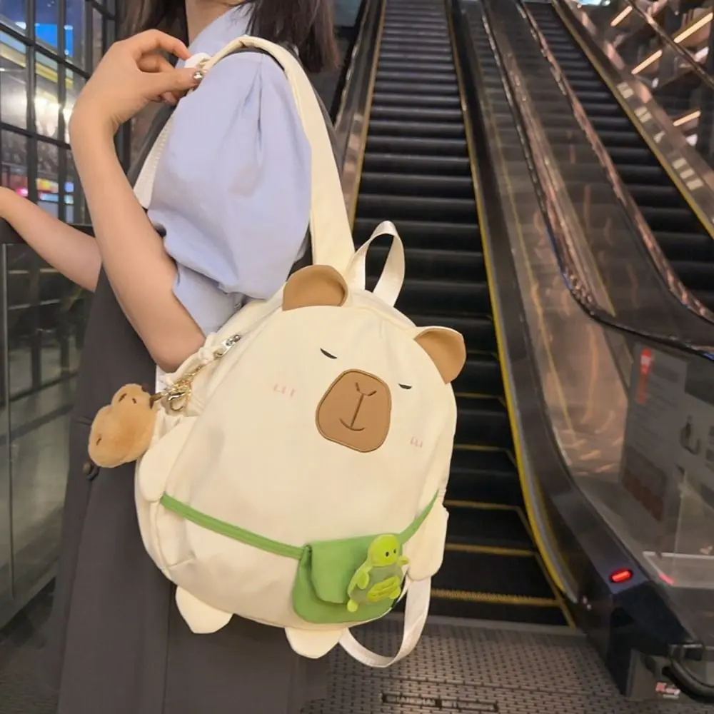 Cartoon Nylon Capybara Backpack Large Capacity Travel Backpack Laptop Backpack School Bag