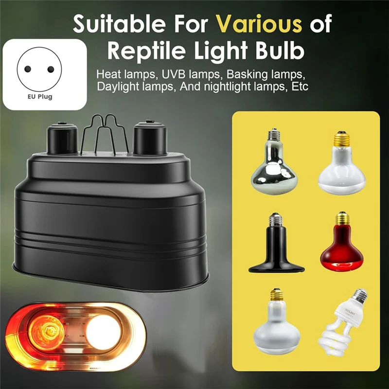 

ABZC-Dual Reptile Light Fixture, Max 160W Each Reptile Heat Lamp Fixture With Separate Switches, Fits Reptile Light