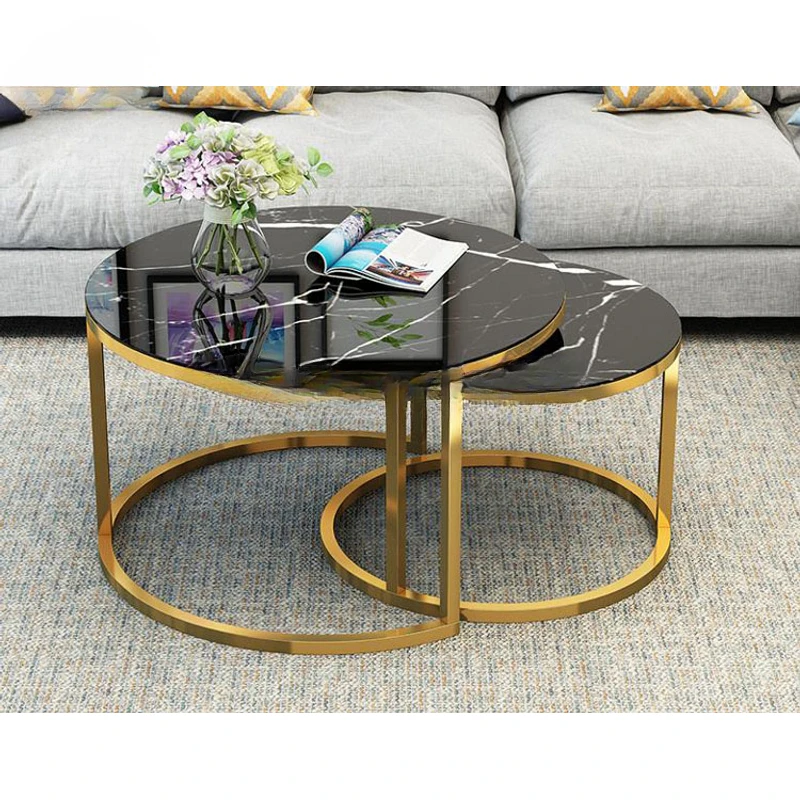 Tempered Glass Round Coffee Table for Living Room 2 in 1 Combination Cafe Table Easy Assembly Center Table