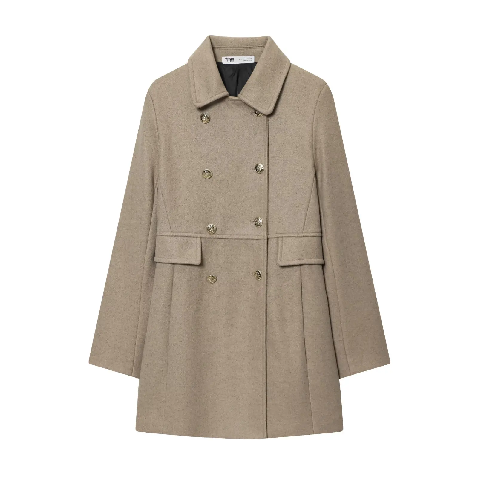 JNLEAOG Modny płaszcz damski z mieszanych włókien, dwurzędowy, jesień, nowość, poliester, długi rękaw