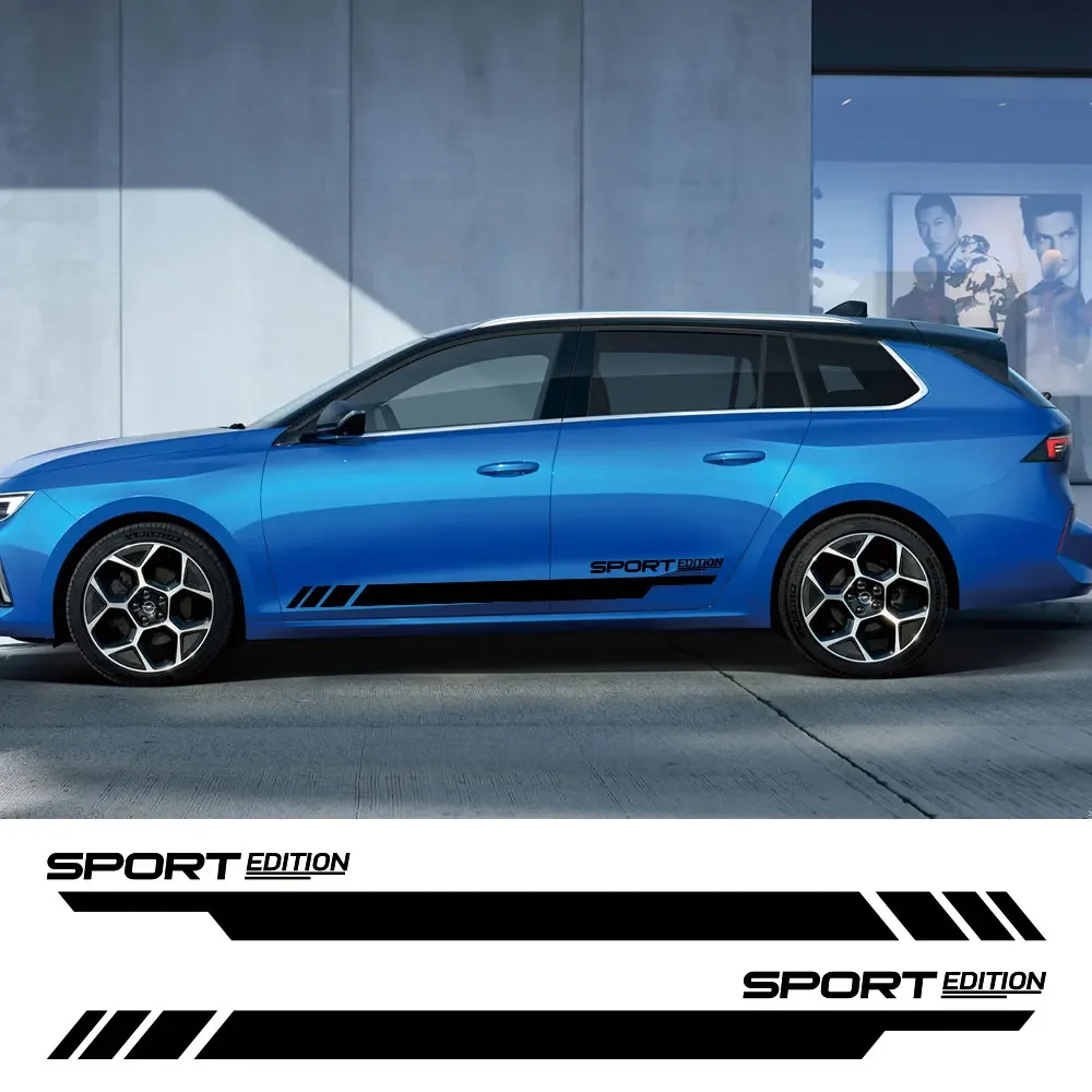 For Opel Corsa C E F D 2PCS Car Door Side Stickers Racing Sport Stripes Car Styling Body Skirt Vinyl Decals Decor Accessories