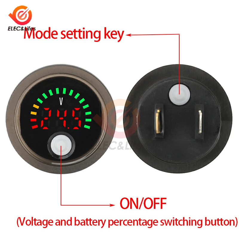 DC 7-100V Car Voltage Gauge LED Digital Display 12V 24V Waterproof Voltmeter Round Voltage Meter Battery Capacity Monitor