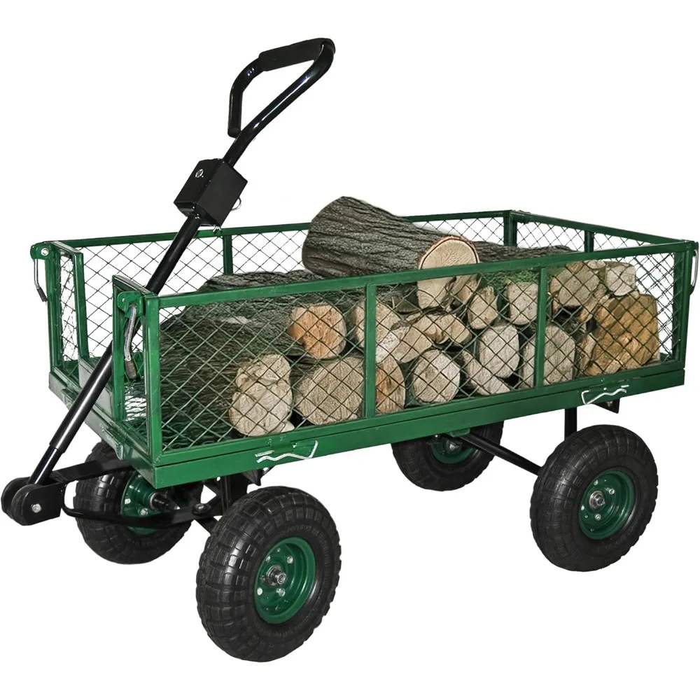 

Folding Steel Mesh Garden Cart with 600 lbs Capacity, Removable Sides and Four 10-Inch Wheels