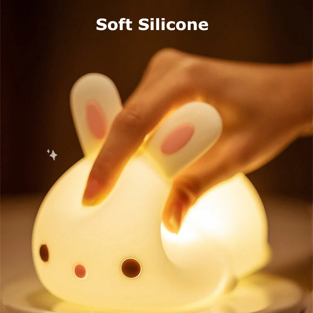 Rabbit Night Light Touch Sensor Remote Control RGB LED Lamp USB Rechargeable Bedroom Silicone Bunny Lamp for Children Baby Gift