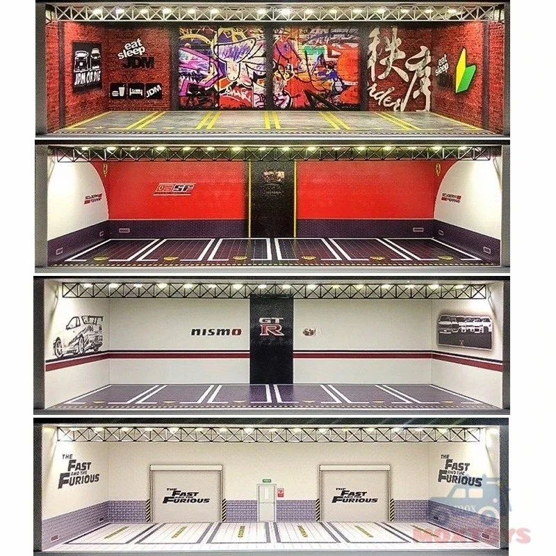 GEECHAN 1:64 Diorama Vitrine Bright Model Carport JDM LBWK USB LED-Leuchten fertig