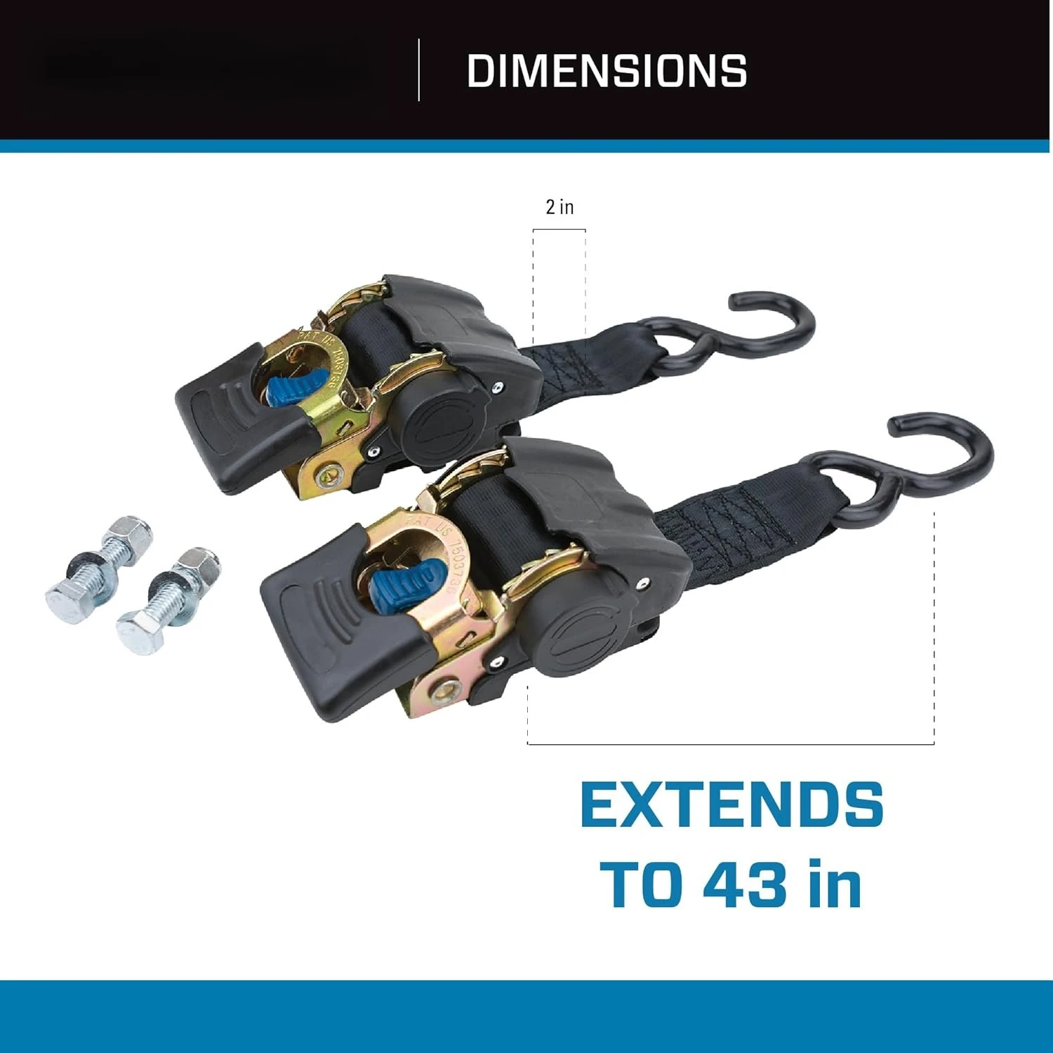 

2060300 Retractable Transom Tie Down, 2 Inch x 43 Inch, 833 lbs. working load limit and 2,500 lbs. break strength, 2 pack