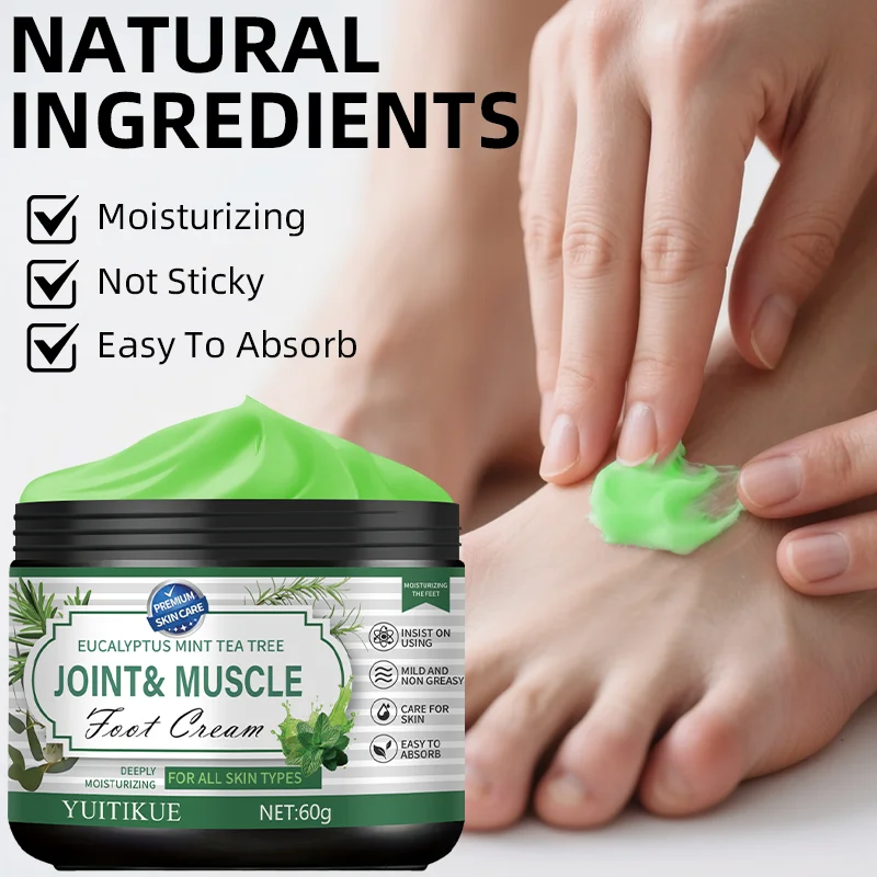 Eucalyptus Mint Tea Tree Foot Cream 60g - Joint & Muscle Care, Deeply Moisturizes & Smooths Feet, Non-Sticky Fast Absorption