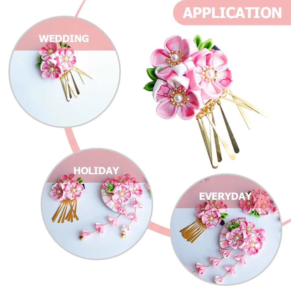 Japanese Hair Accessories Accessory Tassel Hairpins Women Vintage Bobby Kimono Flower Clip