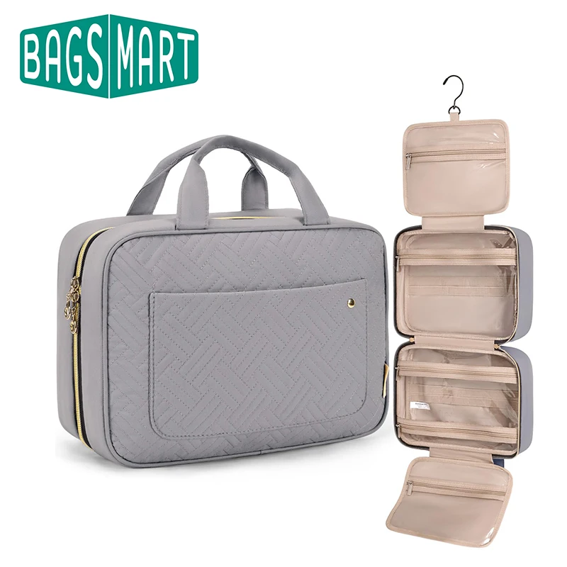 BAGSMART Toiletry Bag Cosmetic Makeup Bag Waterproof Hanging Travel Organizer for Shampoo Full Size Bottles Accessories