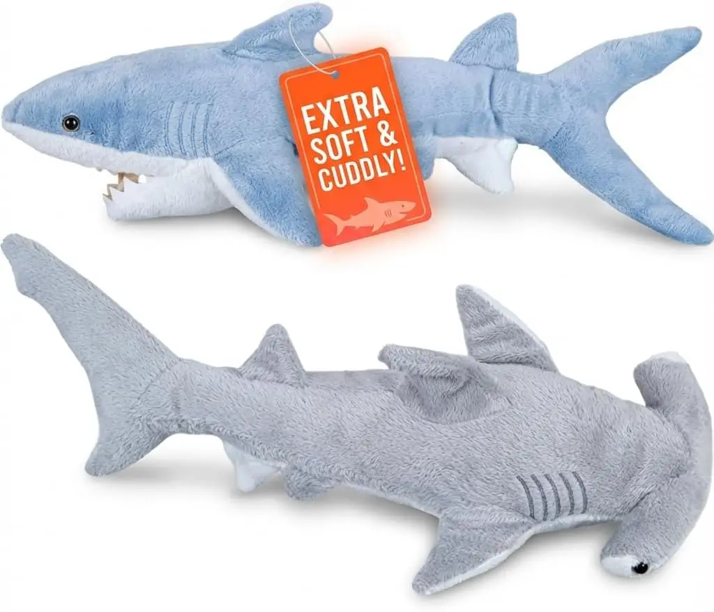 

Large Plush Shark Toys Pack of 2, Mako & Hammerhead, 14 & 13 Inch Stuffed Animals for Kids