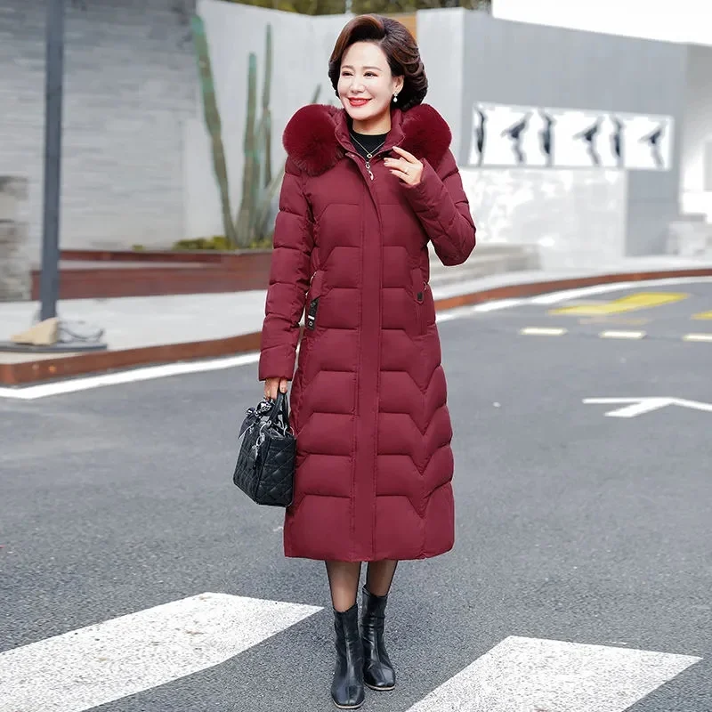 XL-8XL 2023 New Women Winter Jacket Down Cotton Jacket Long Hooded Fur Collar Parkas Middle-Aged Mother Female Coat Outwear