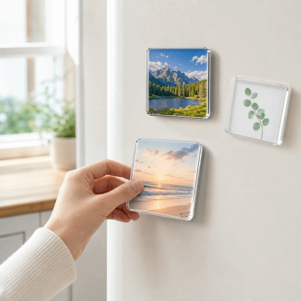 3×5cm Refrigerator Magnets Transparent DIY Craft Acrylic Fridge Magnets Surface Mount Magnetic Photo Stand Home Decoration