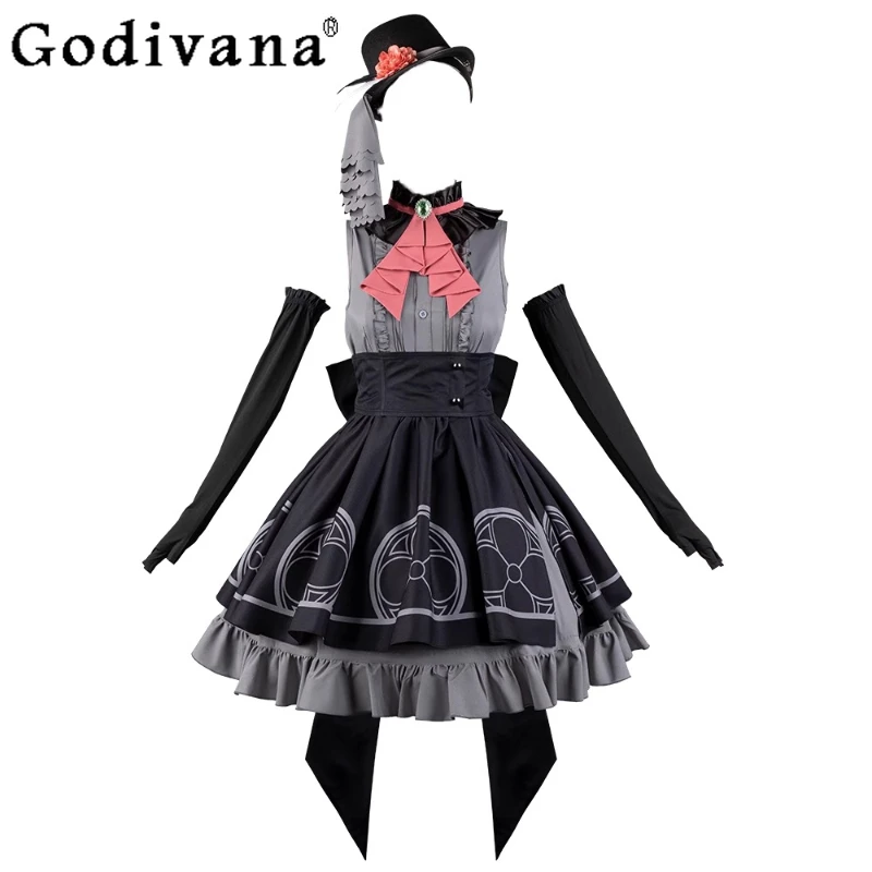 فستان تنكري أسود للنساء، مجموعة فستان كاملة حلوة، فستان نسائي صيفي بفيونكة كبيرة، ملابس تنكرية