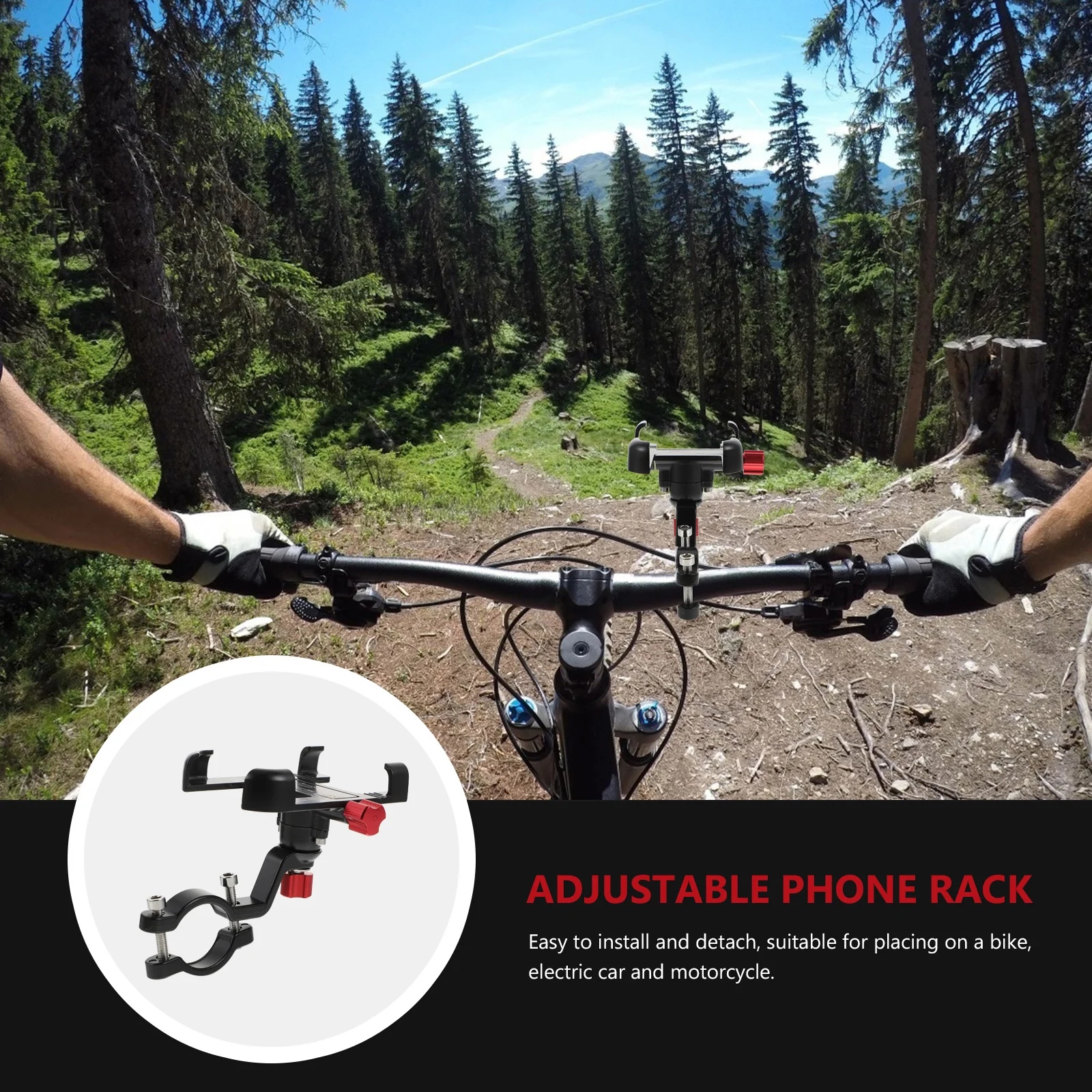 

1Set Universal Bike Phone Holder Black Durable Alloy Phone Bracket Easy to Fix Remove for Bicycle Motorcycle Electric Car