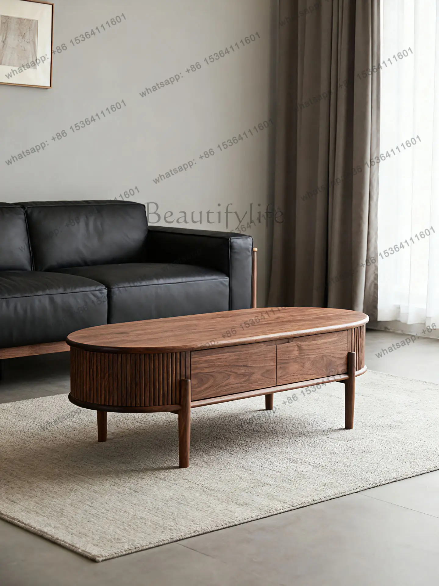 

New Chinese-style North American black walnut oval coffee table Song-style aesthetic minimalist tea table