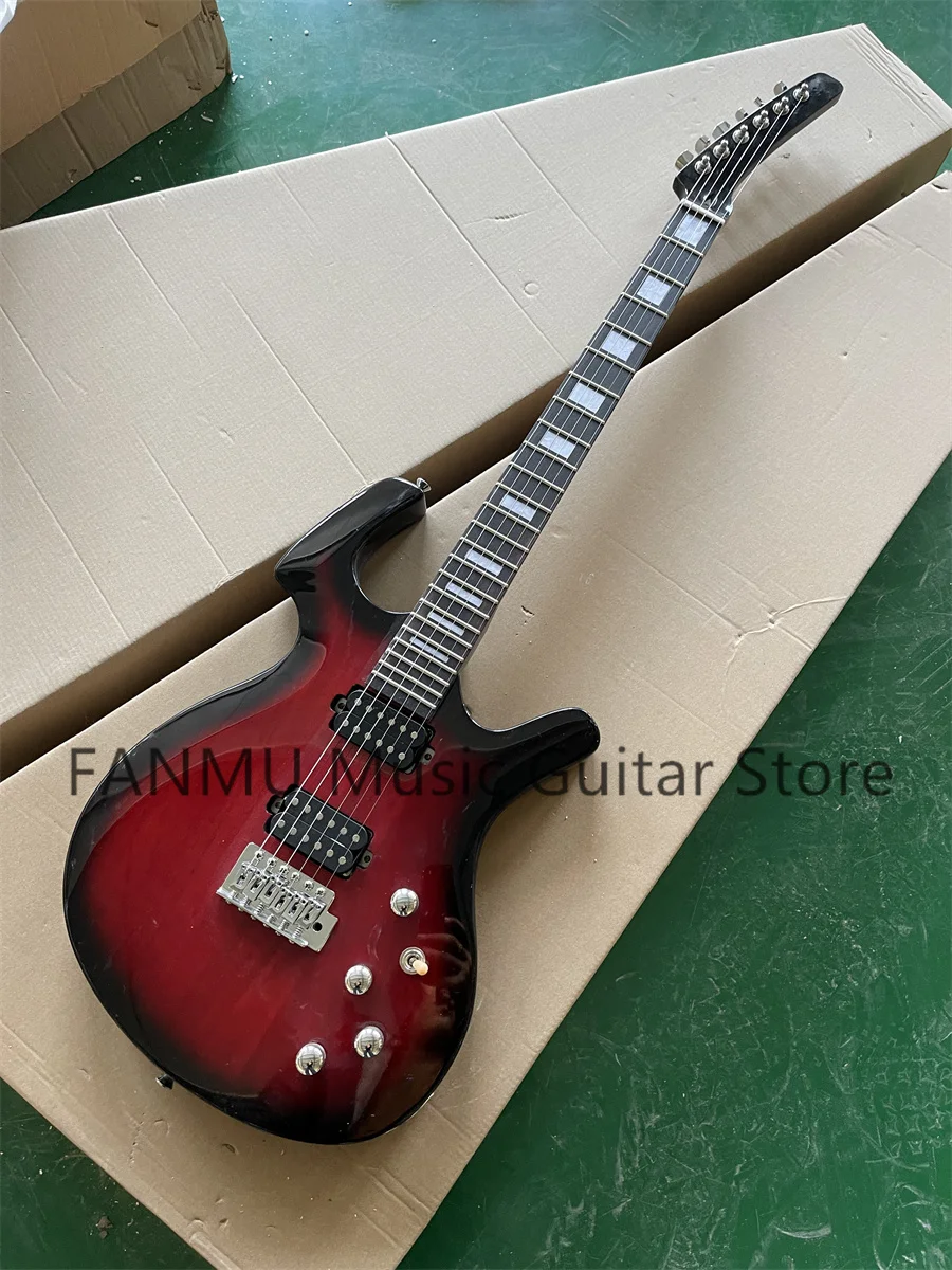 Black ring red guitar, 6-string guitar, solid wood body, maple neck, rosewood fingerboard, fixed bridge, HH pickup, chrome hardw