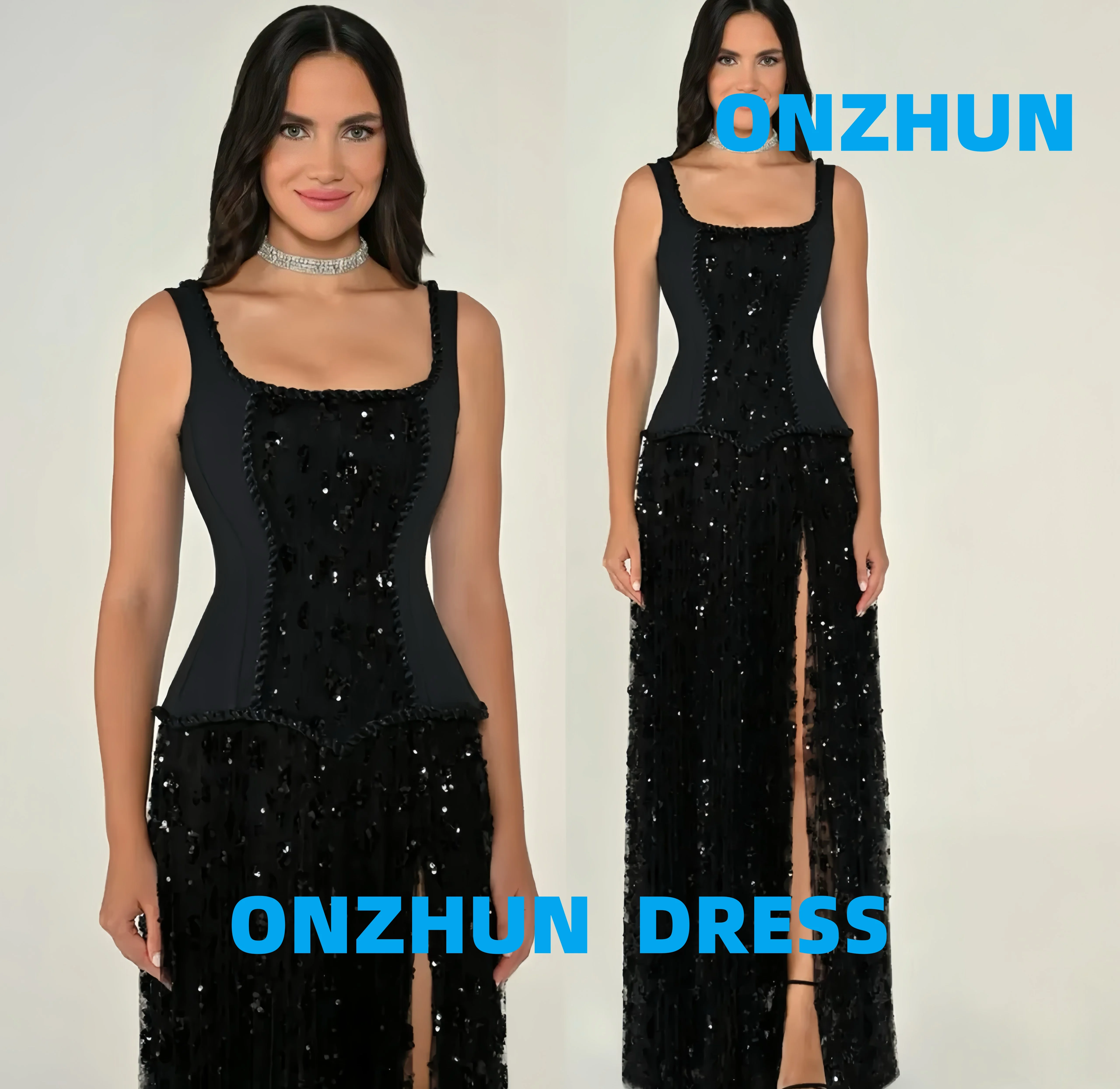 فساتين سهرة فاخرة أنيقة بدون أكمام وياقة مربعة مخصصة على شكل حرف A فساتين سهرة نسائية فساتين سهرة عصرية