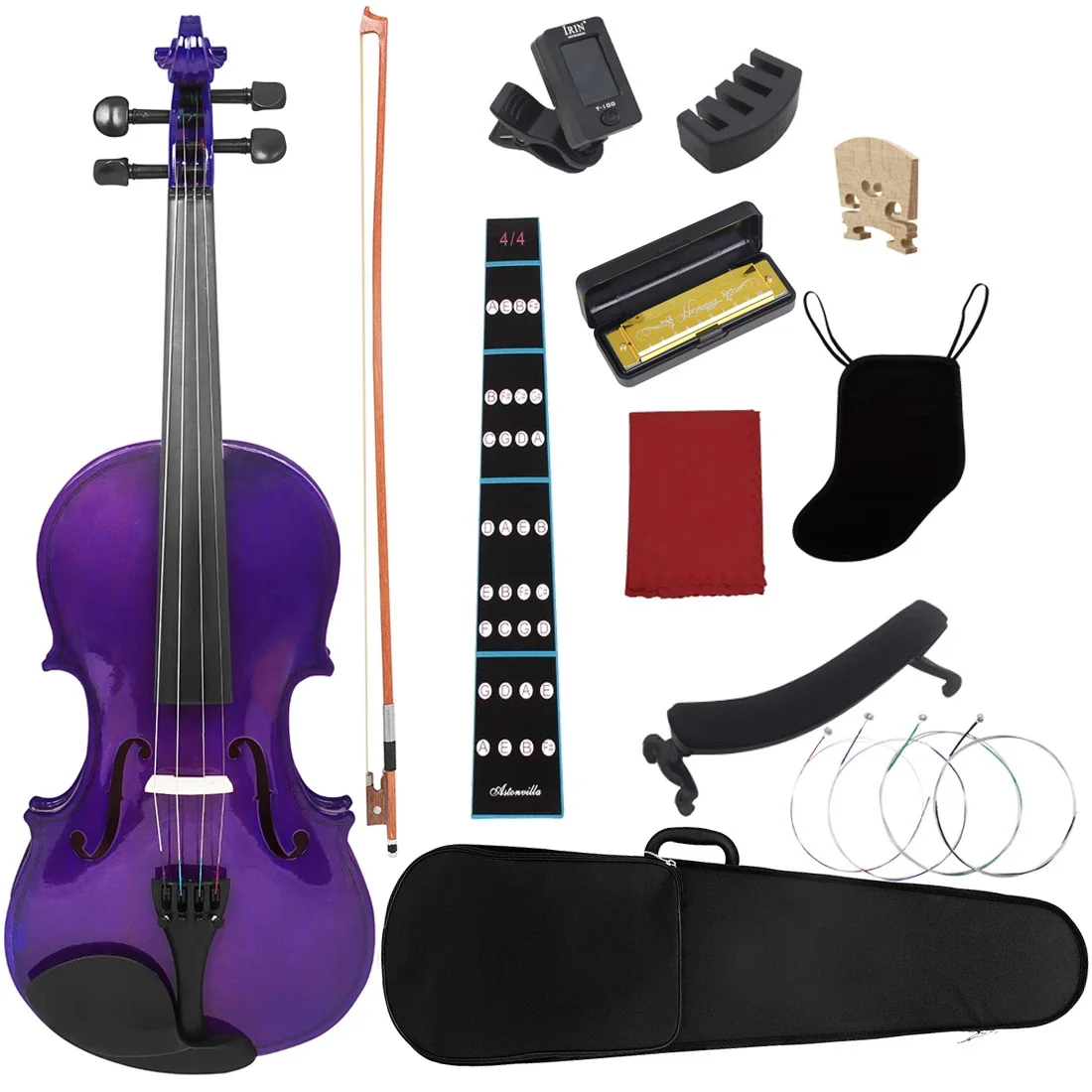 Violin Professional 4/4 Beginners Student Violin High Quality Purple Violin Musical Instrument with Case Bow Accessories