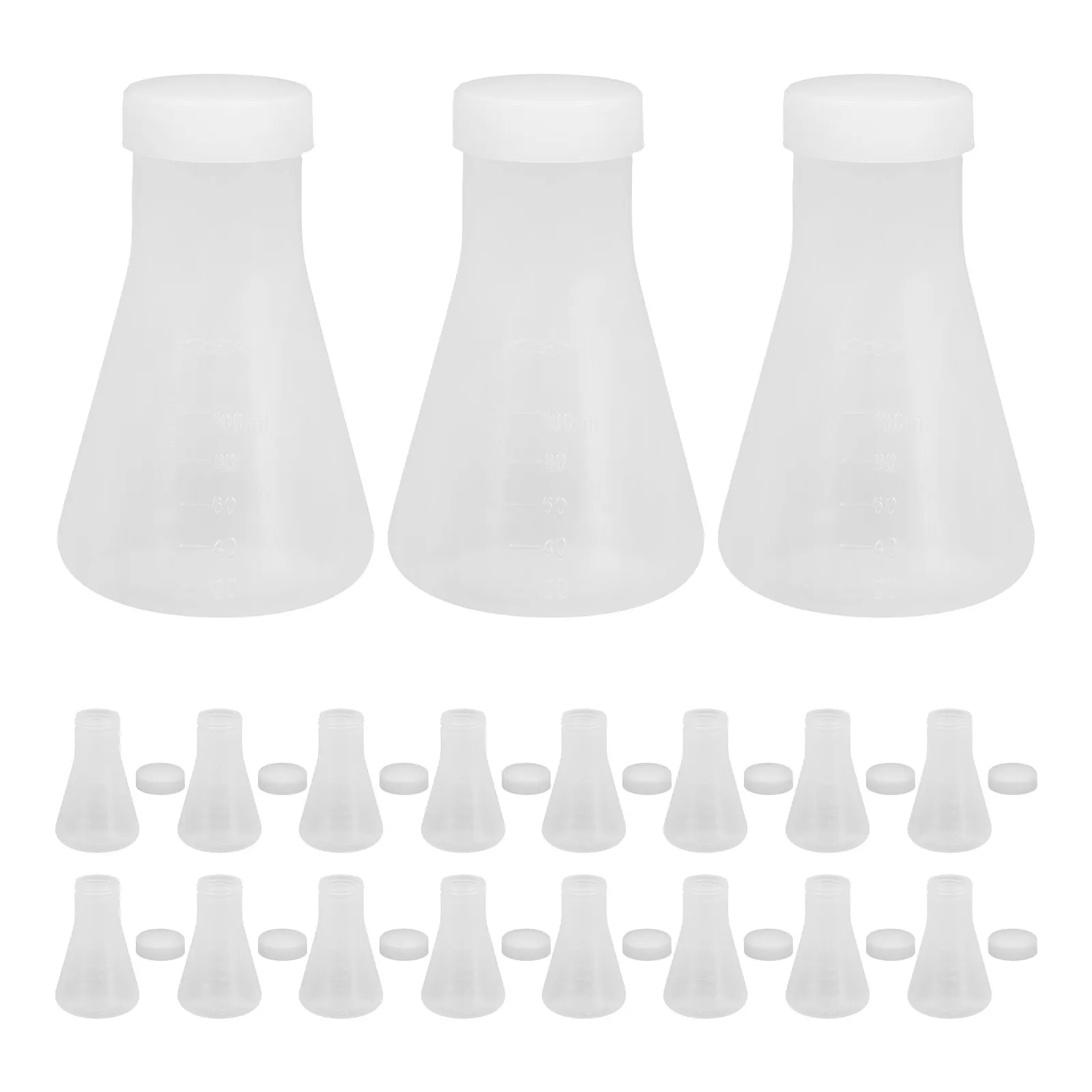

20Pcs 100Ml Plastic Conical Flask with Screw Cap Clear Lab Flask for Chemistry Experiments Science Education Liquid Sample