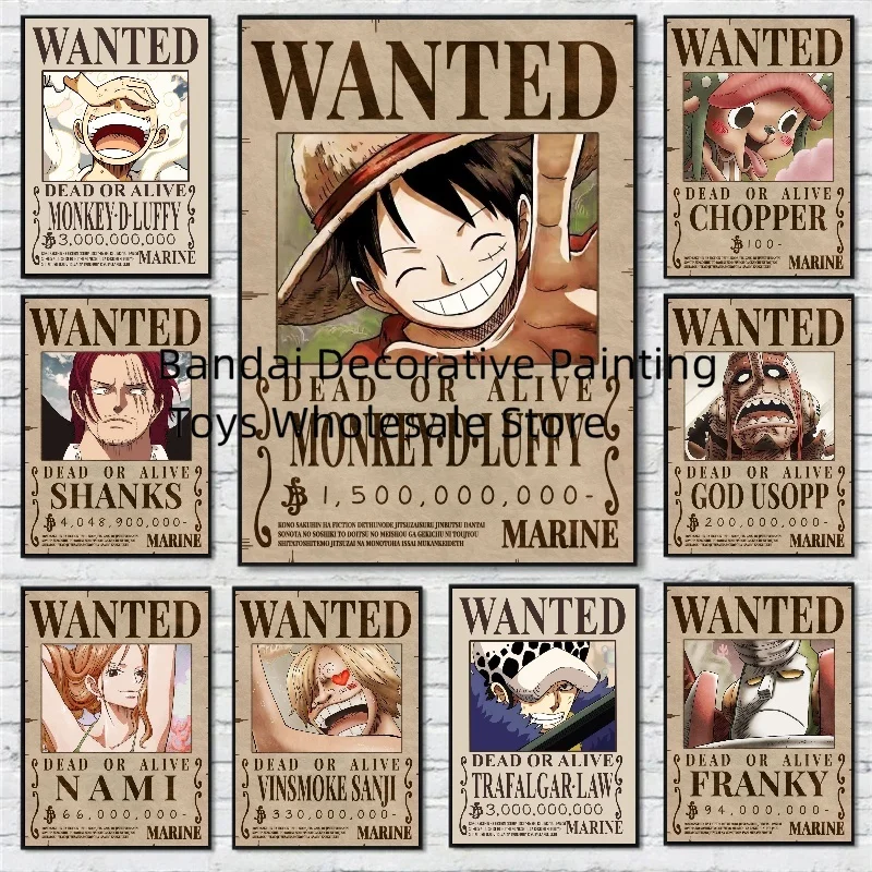 One Piece Anime The Latest Four Emperors'Reward Wanted Order Pirates Collection Retro Poster Canvas Wall Decorative Gift Home De