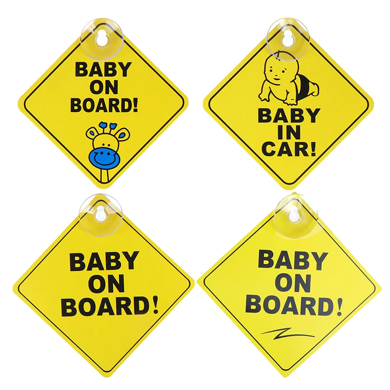 1PC Baby On Board SAFETY Car Window Suction Cup Yellow REFLECTIVE Warning Sign 12CM Car Decor Accesorios Car Sticker