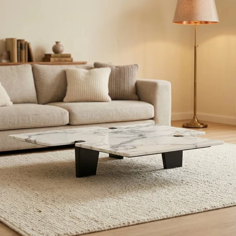 High-end flat-bottomed living room furniture, luxury modern white marble coffee table