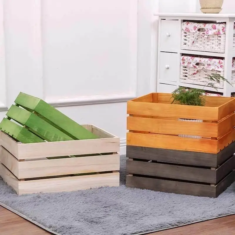 Small Real Wood Storage Box Display Large Wooden Frame Wine Red Box Fruit Box Window Display Photography Props Storage Box