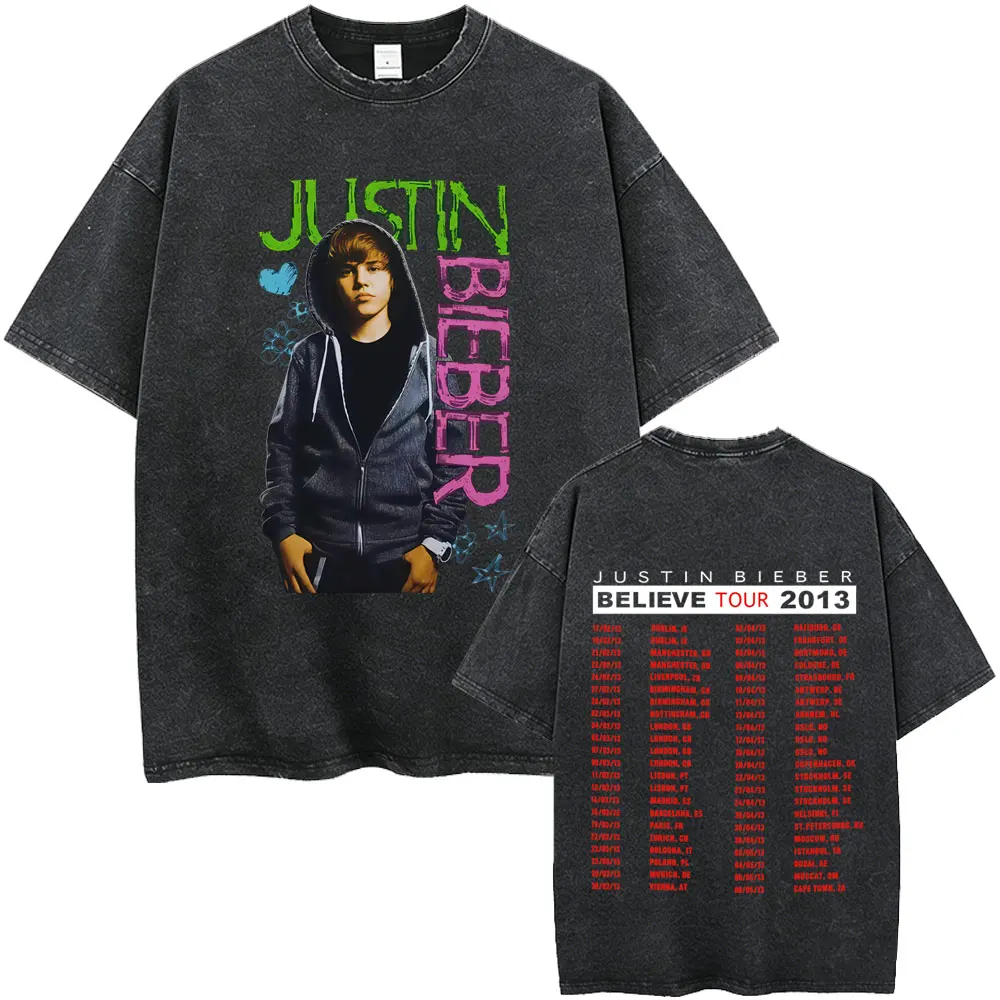 

Washed Vintage Justin Bieber Believe Tour 2013 T-shirt Men Women Hip Hop Fashion Oversized T Shirts Male Casual Cotton T-shirts