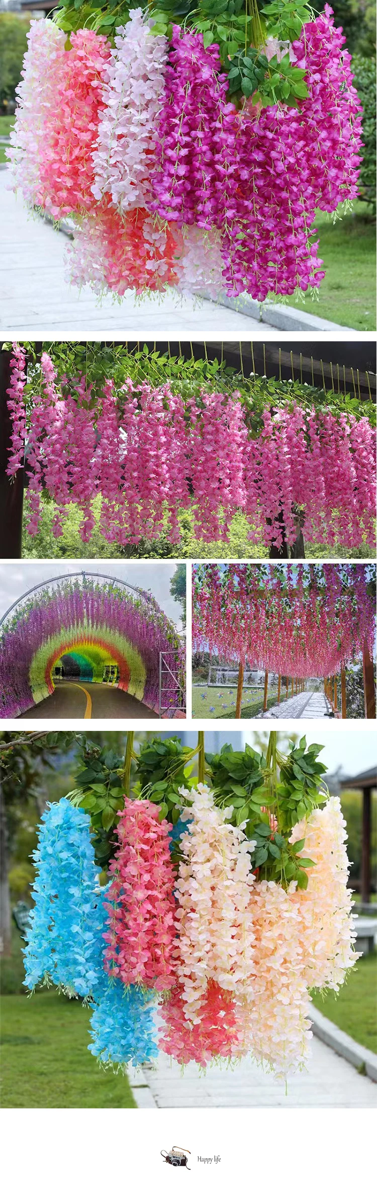 12 Stück Künstliche Blumen aus Seide, Hängende Glyzinienranken für Hochzeit, Wohnzimmer, Party, Garten, Outdoor, Grünpflanzen, Wanddekoration für Zuhause – Detail 6