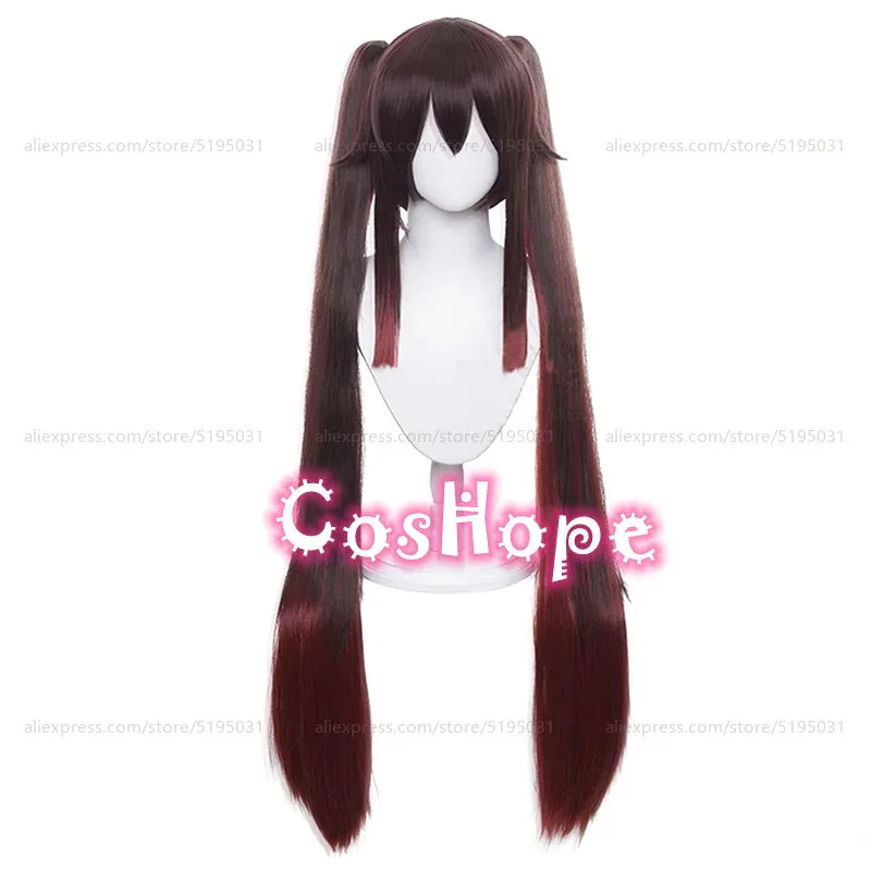 Peluca de Cosplay HuTao con coletas dobles, peluca de pelo largo para mujer, peluca degradado marrón, pelucas de Anime para Cosplay, pelucas sintéticas resistentes al calor