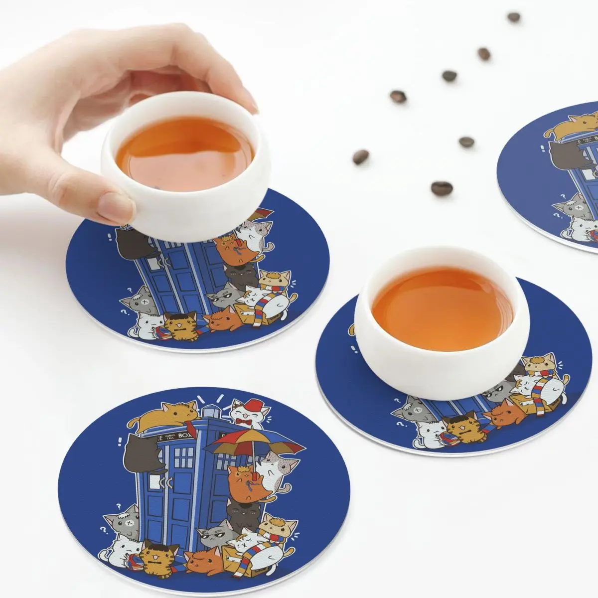 

Kitten Who Coasters Leather Placemats Waterproof Insulation Coffee Mats For Home Kitchen Dining Pads Set of 4