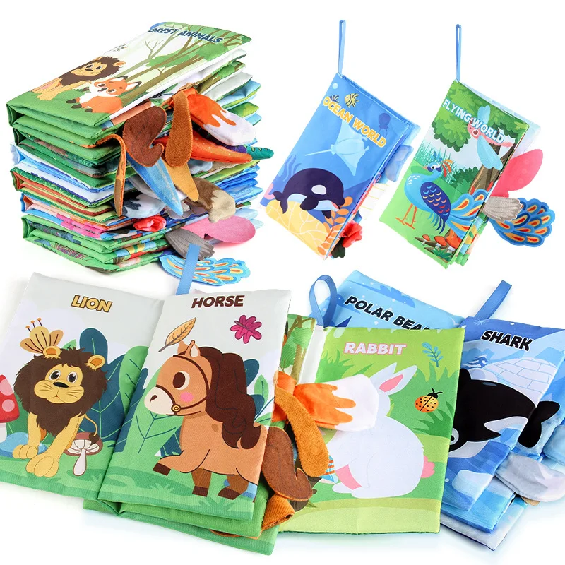 

Fun Early Learning Tear & Tear With Rattle Paper Forest Dinosaur Animal Baby Cloth Book Baby English Sea Animal Tail Cloth Book