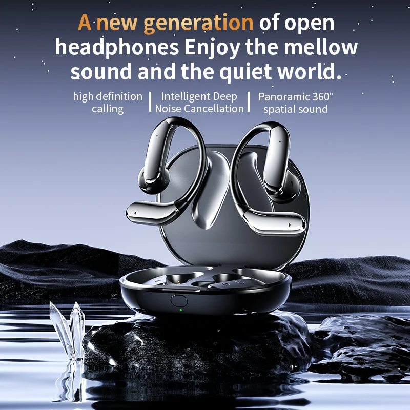 Domars AI Translation Bluetooth 5.4 Ear Hook Headphones Wireless Earphones Stereo Waterproof IPX5 Headsets Display Long Standby