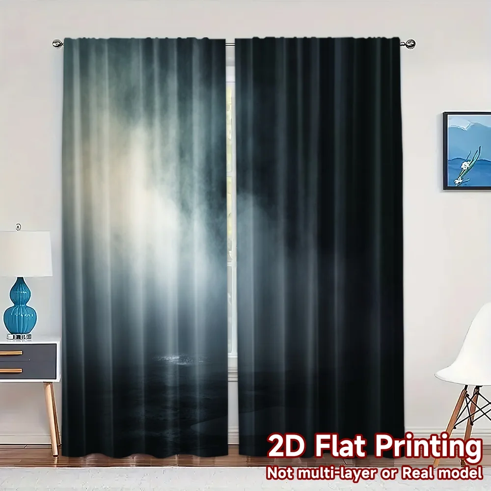 2pcs, 2D FLAT PRINTING Curtains (Without Rod) Mystic Haze Popular Curtains&Window Treatment Polyester Easy Install Curtains