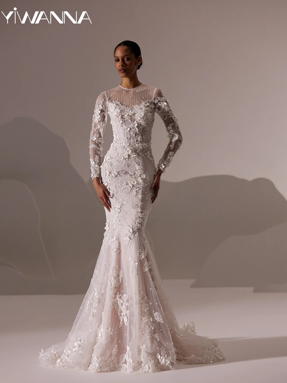Luxury Embroidery Beads 3D Flower Wedding Dress O-neck Long Sleeve Bridal Gown 2026 Customized African Mermaid Dresses For Bride