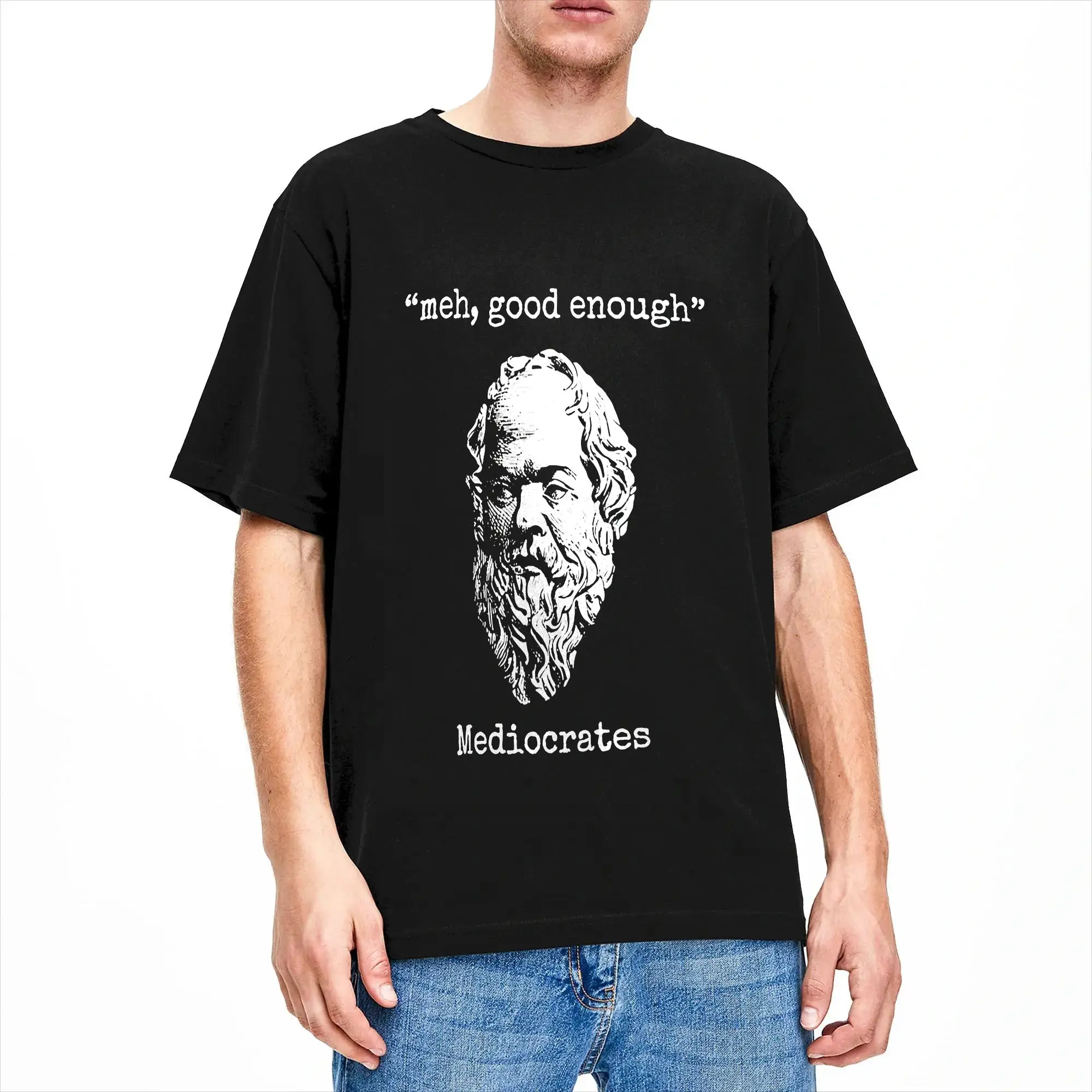 Harajuku T-Shirt Meh, Good Enough Mediocrates Lazy Logic Sloth Wisdom Pure Cotton T Shirts  Novelty Tshirt for Men Summer Tops
