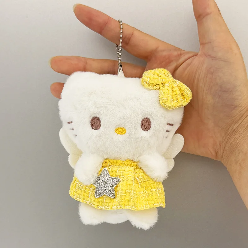 

Hello Kitty Plush Keychain Angel Wing Design Tweed Dress Bow Star Design Diy Kitty Plush Doll Pendant for Girls Bag Lovers Gift