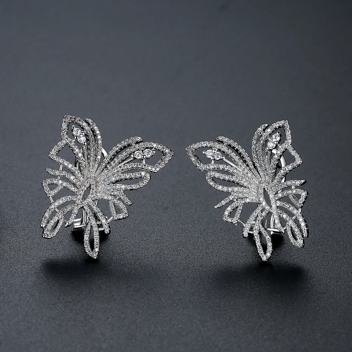 FXLRY Romantic AAA+ Cubic Zirconia Exquisite Zinc Alloy Luxury Butterfly Flying White Color Stud Earrings For Women Fashion