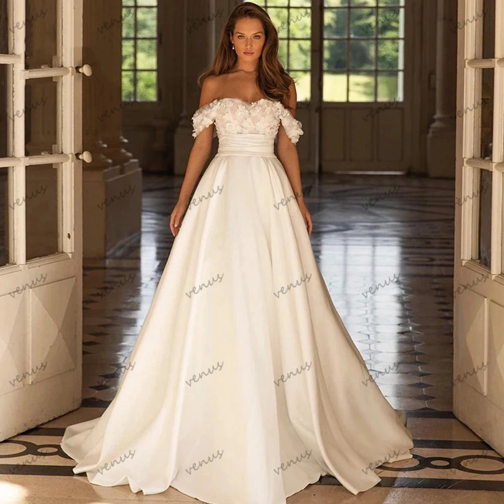 

Classic Wedding Dresses Vintage Bridal Gowns Off The Shoulder Robes For Formal Party Satin A-Line Glamorous Vestidos De Novia