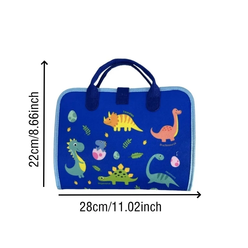 Blue Dinosaur Felt Quiet Busy Board for Toddlers, Life Skill Zip Dress Button Activity Book, Alphabet Number Shape Animal Weather Color Matching Travel Sensory Educational Toy Gift for Little Boys view 2
