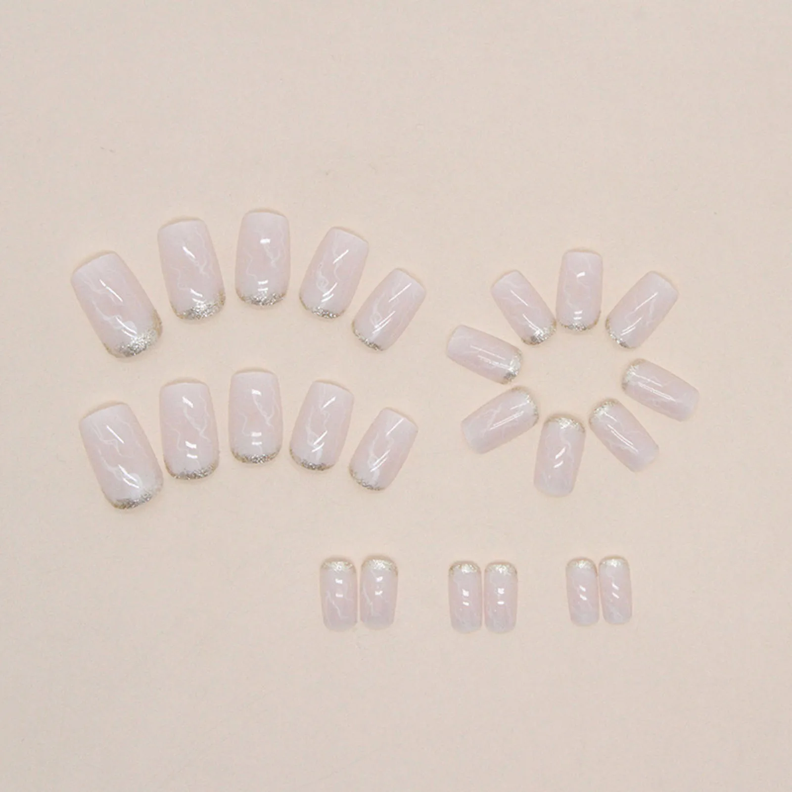 White Crack -length Square Fake Nails Long Lasting Safe Material Waterproof False Nails for Stage Performance Wear