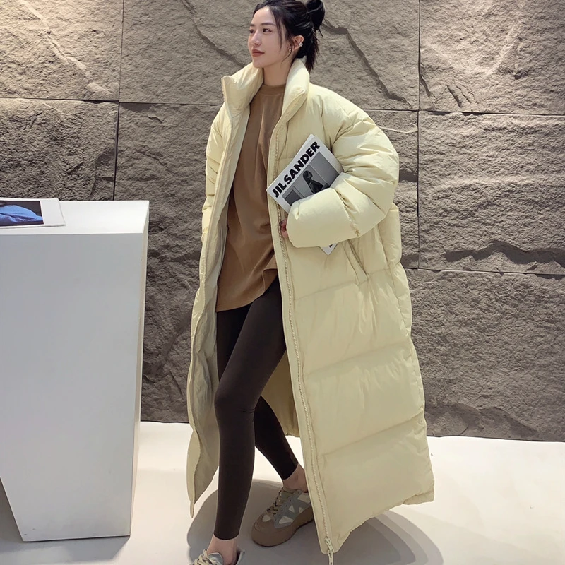 Puffer Bread Down Jackets for Women, Long Winter Coat, Stand Collar Coats, Windproof, Thick Warm Parkas, Korean Fashion