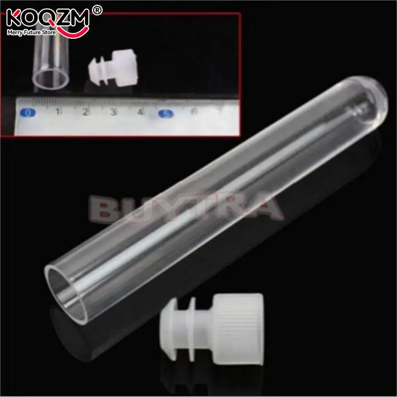 10 Pcs 12x100mm Clear Plastic Test Tubes With White Caps Stoppers Test Tube School Office Chemistry Laboratory Supplies