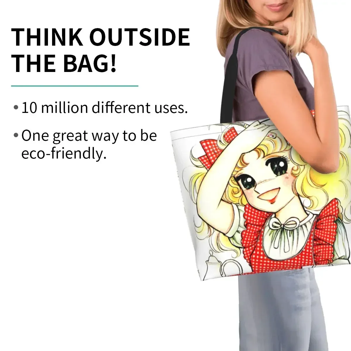 Candy Girls Groceries Tote Shopping Bag Women Cute Japan Anime Manga Canvas Shoulder Shopper Bags Large Capacity Handbags